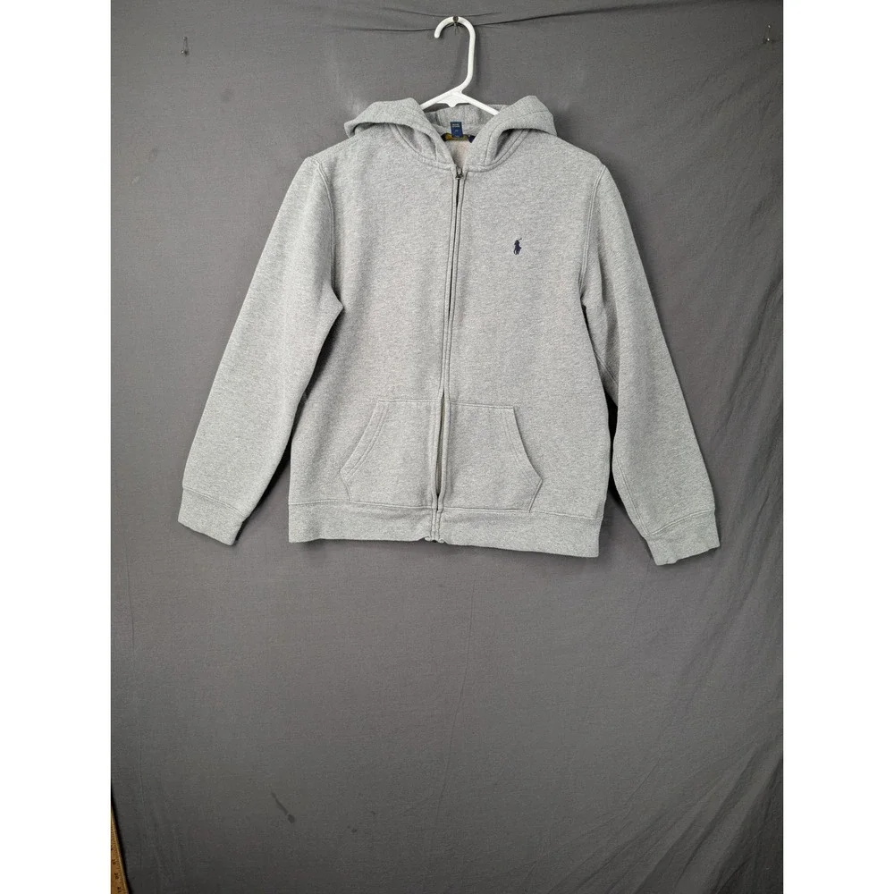 Polo Ralph Lauren Boys XL 18-20 Gray Full Zip Fleece Hoodie Pony Logo 6806